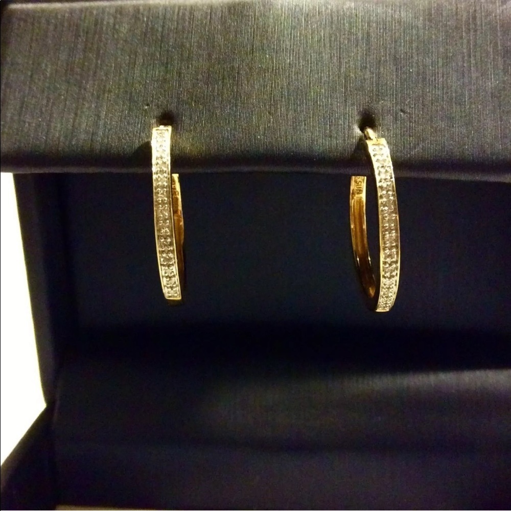 GENUINE DIAMONDS CLASSIC HOOP LARGE GOLD VERMEIL STERLING SILVER EARRINGS - Picture 2 of 5